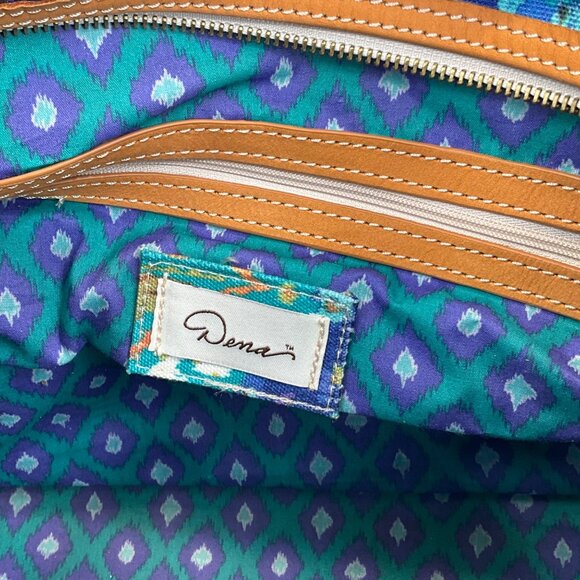 Dena Blue & Multicolor Tapestry Travel Bag Leather Accents No Strap - Picture 6 of 6